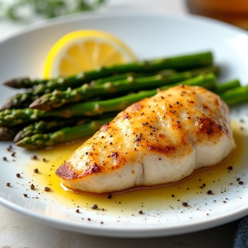 Lemon Garlic Pan Seared Chicken with Roasted Asparagus