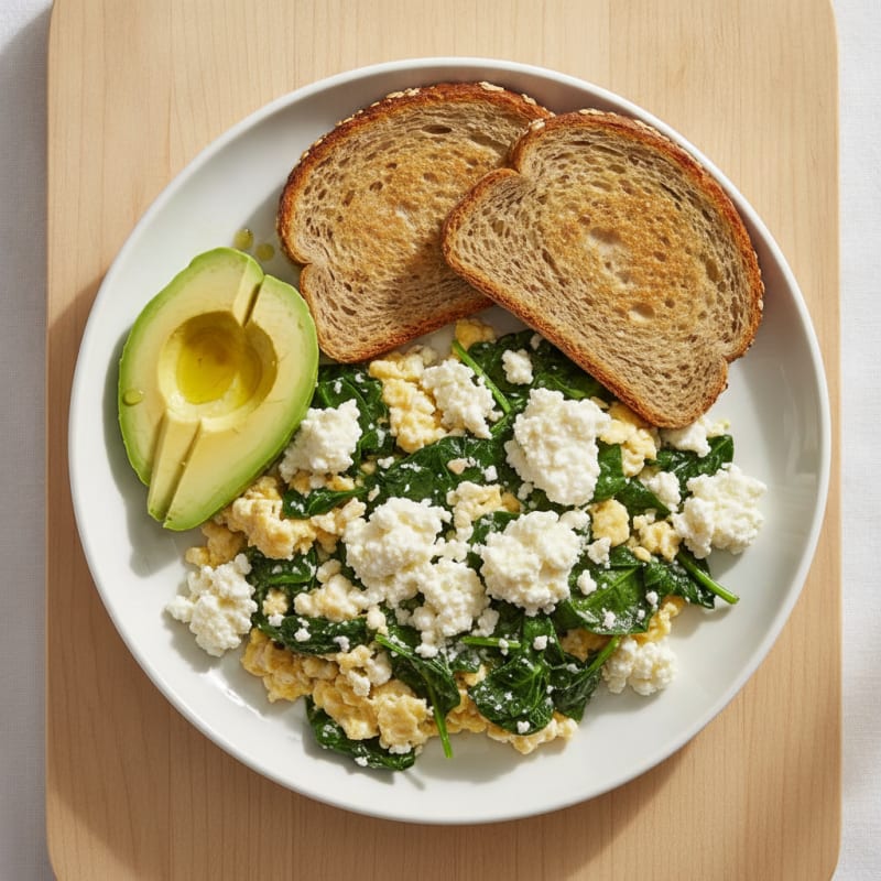Egg White and Spinach Scramble with Cottage Cheese