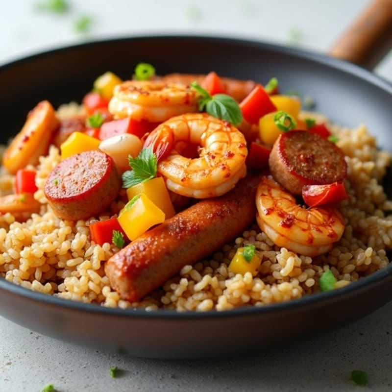 Spicy Chicken, Shrimp, and Lean Sausage Rice Skillet