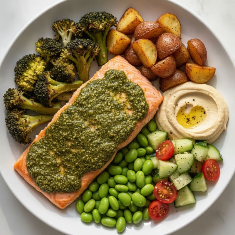 Pesto Salmon with Roasted Vegetables