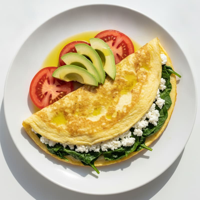 Egg White Spinach Omelette with Cottage Cheese and Fresh Tomatoes