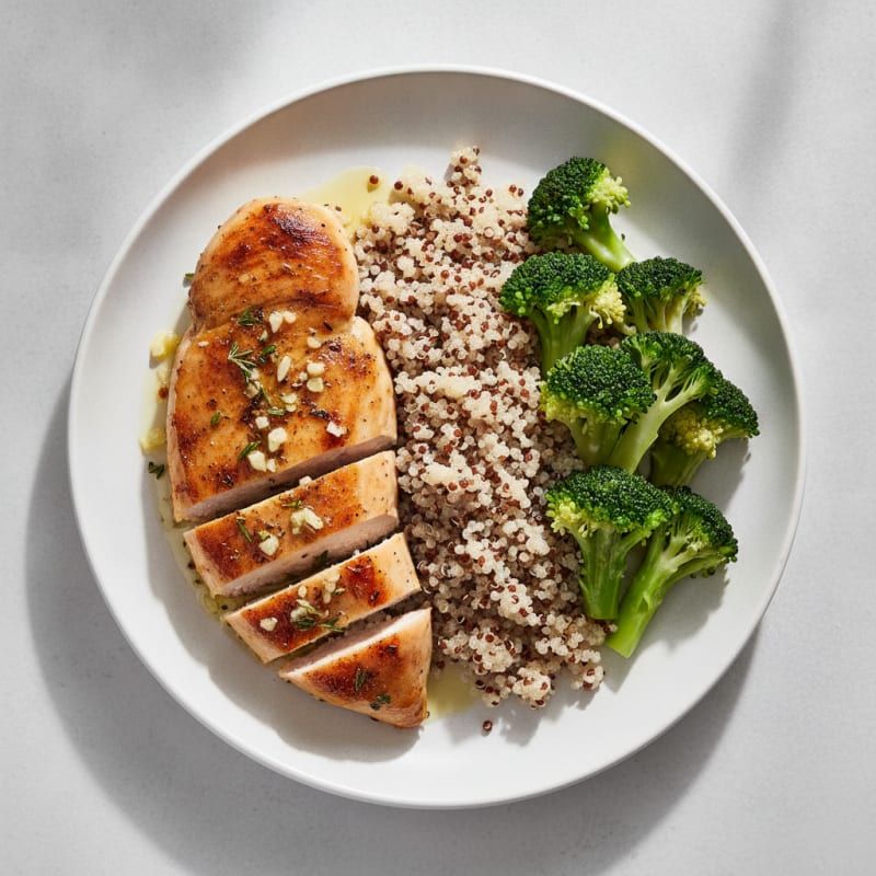 Seared Chicken Breast with Steamed Broccoli and Quinoa