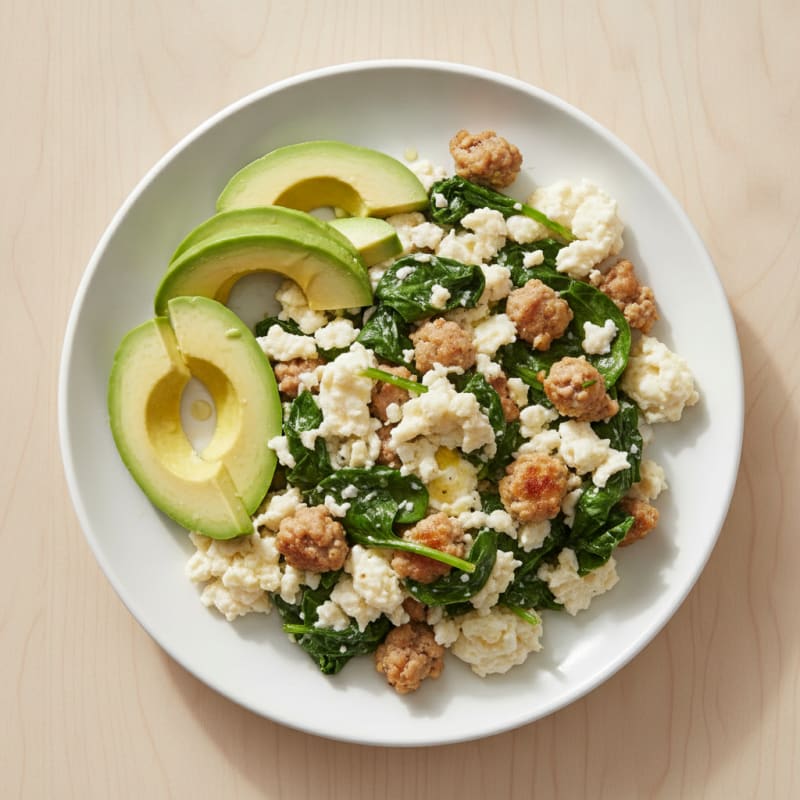 Egg White and Turkey Sausage Scramble with Spinach