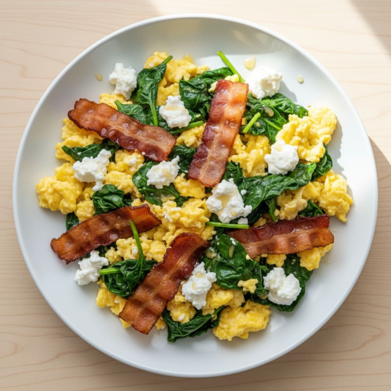 Cottage Cheese Scramble with Spinach and Turkey Bacon