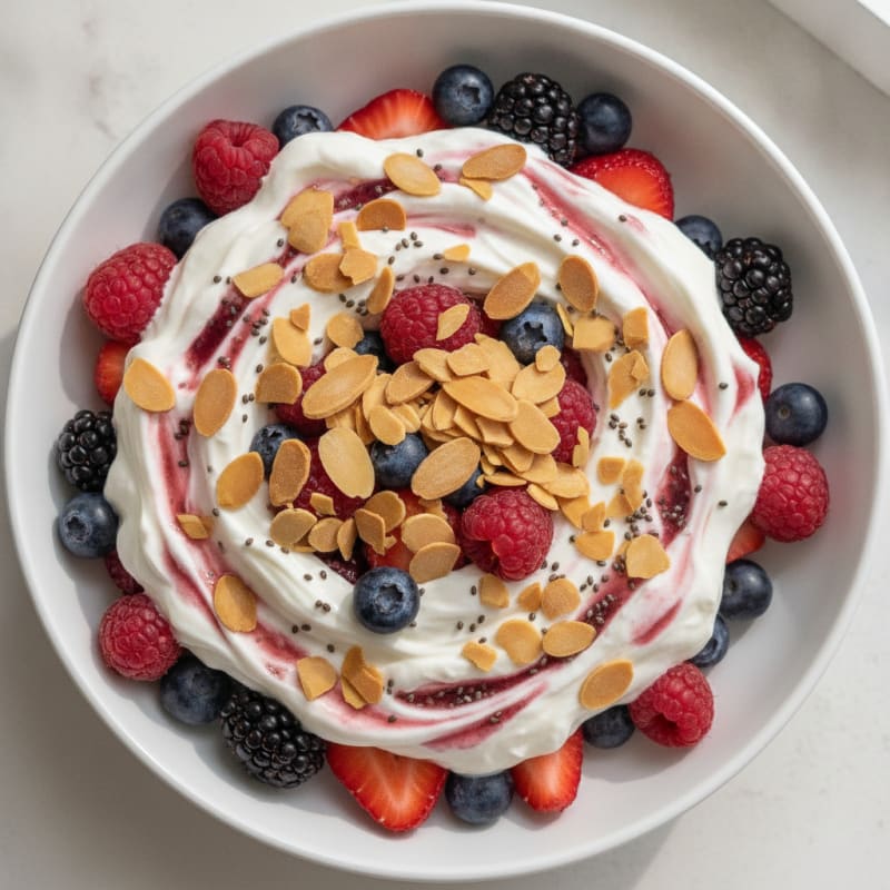 Greek Yogurt Protein Parfait with Mixed Berries and Almonds