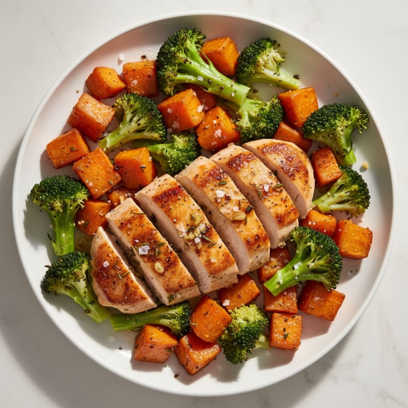 Tender Lemon-Herb Chicken with Roasted Sweet Potatoes