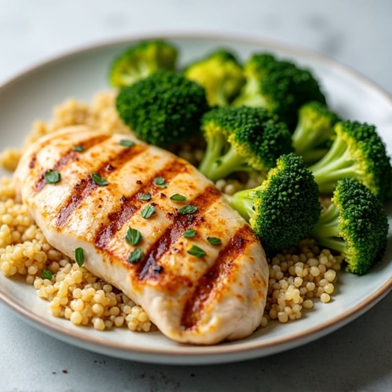 Grilled Chicken Breast with Roasted Broccoli and Quinoa