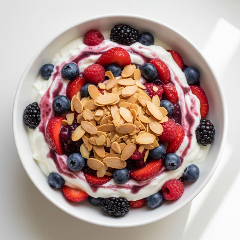 Greek Yogurt Protein Parfait with Mixed Berries and Almonds