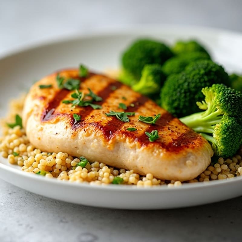 Grilled Chicken Breast with Quinoa and Roasted Broccoli