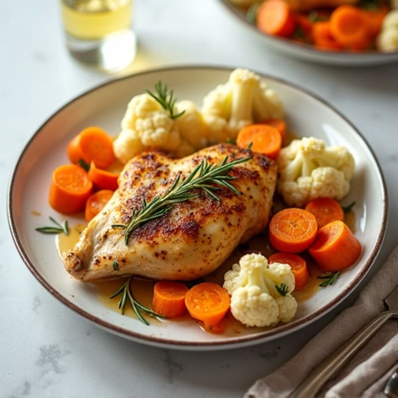 Garlic Herb Roasted Chicken with Carrots and Cauliflower