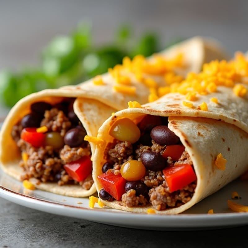 Spicy Lean Ground Beef and Black Bean Rolled Tortillas with Creamy Cheese