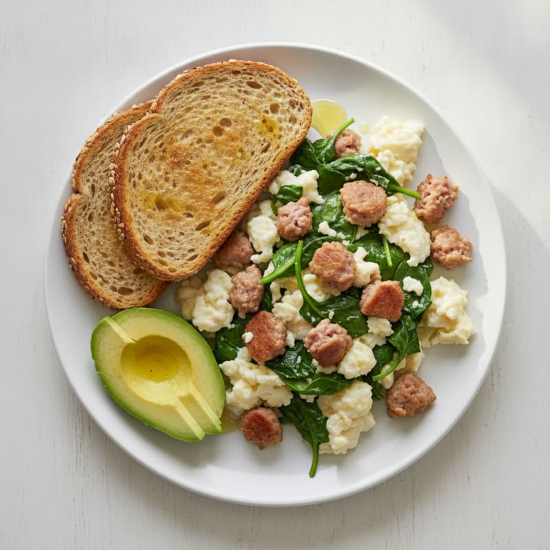 Egg White Scramble with Turkey Sausage and Spinach