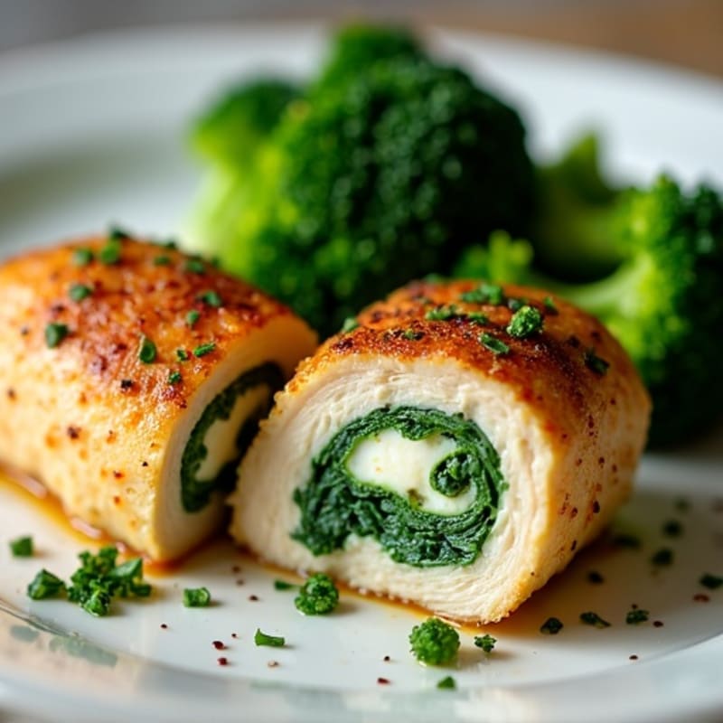 Creamy Ricotta and Spinach Stuffed Chicken with Roasted Broccoli