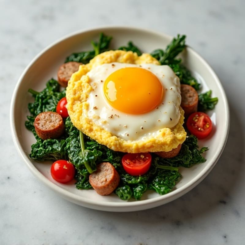 Egg White Scramble with Turkey Sausage and Spinach