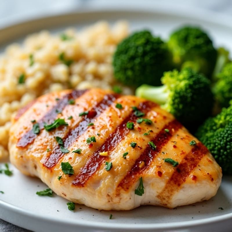 Grilled Chicken Breast with Roasted Broccoli and Quinoa