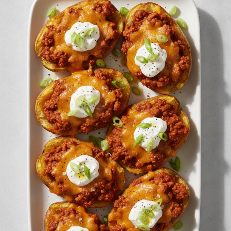 Loaded Chili Cheese Potato Skins