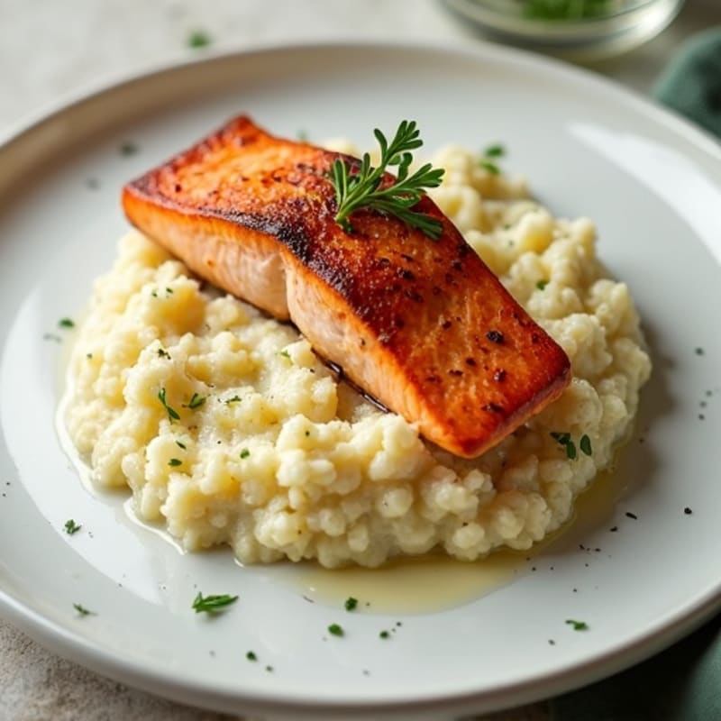 Seared Salmon with Creamy Garlic Cauliflower Mash