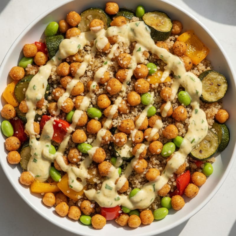 Roasted Vegetable and Chickpea Grain Bowl
