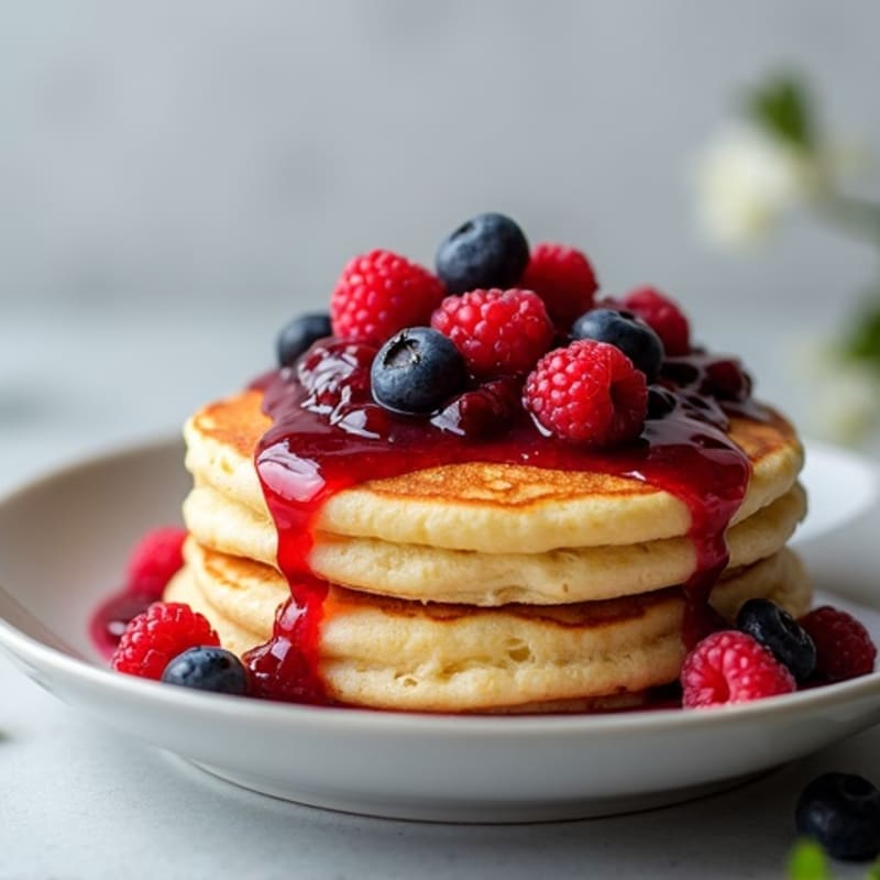 Fluffy Egg White Protein Pancakes with Berry Compote