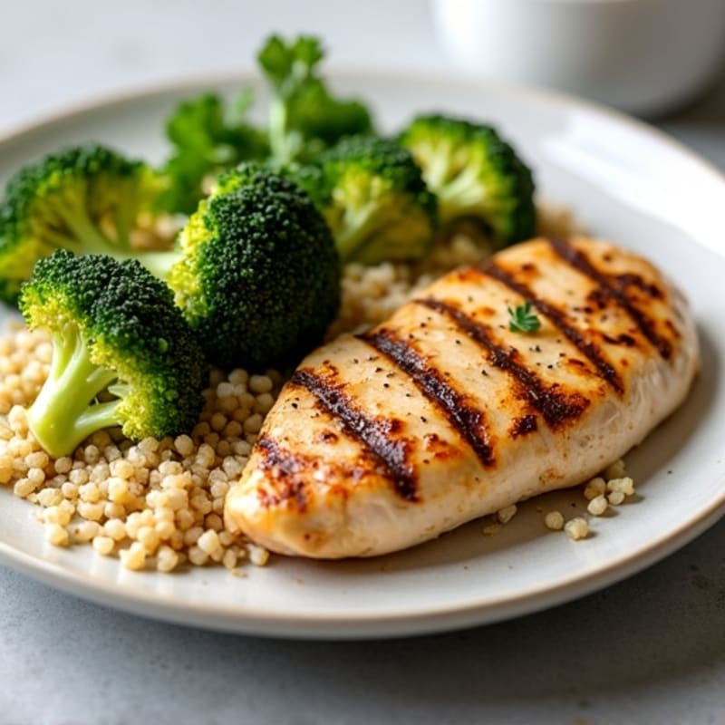 Grilled Chicken Breast with Quinoa and Roasted Broccoli