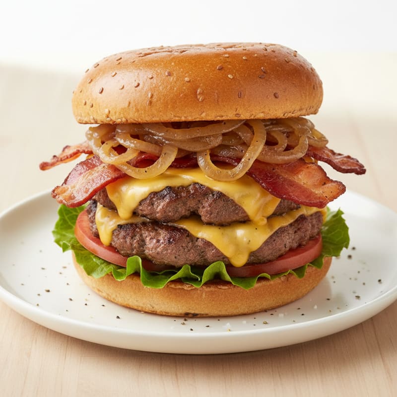 Double Bacon Cheeseburger with Caramelized Onions