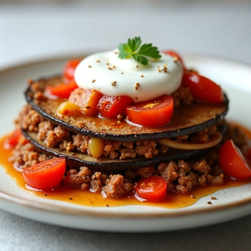 Layered Eggplant and Spiced Ground Lamb Casserole