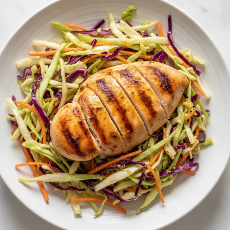 Grilled Chicken Breast with Crunchy Cabbage Slaw