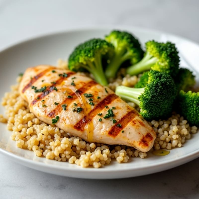 Grilled Chicken Breast with Quinoa and Steamed Broccoli
