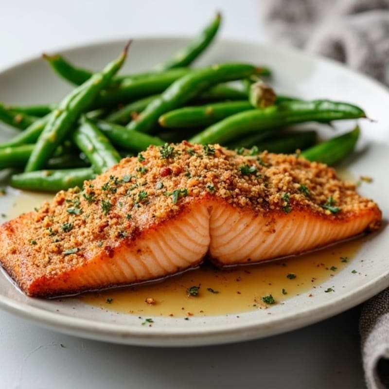 Everything Bagel Crusted Salmon with Roasted Green Beans