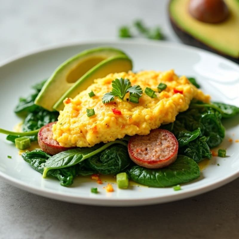 Egg White and Turkey Sausage Scramble with Spinach and Avocado