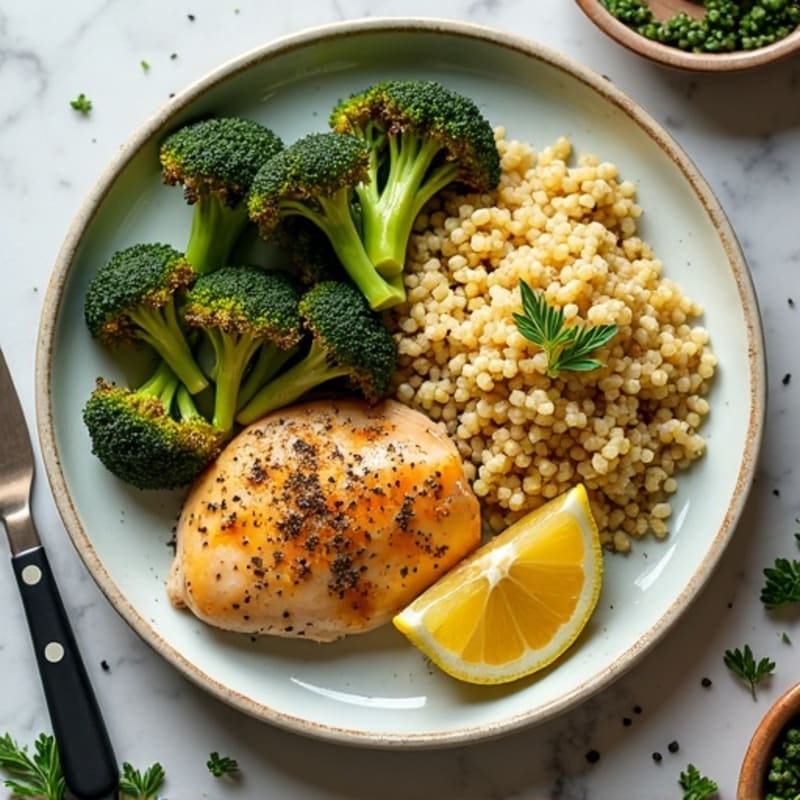 Sheet Pan Lemon-Herb Chicken and Roasted Broccoli with Quinoa