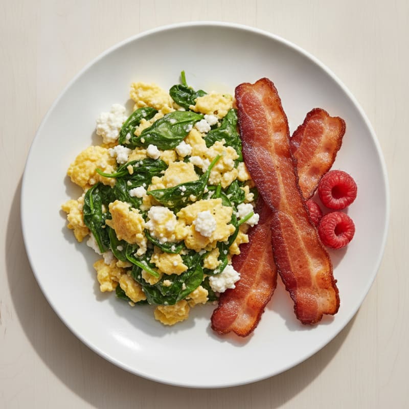 Cottage Cheese Scramble with Spinach and Turkey Bacon