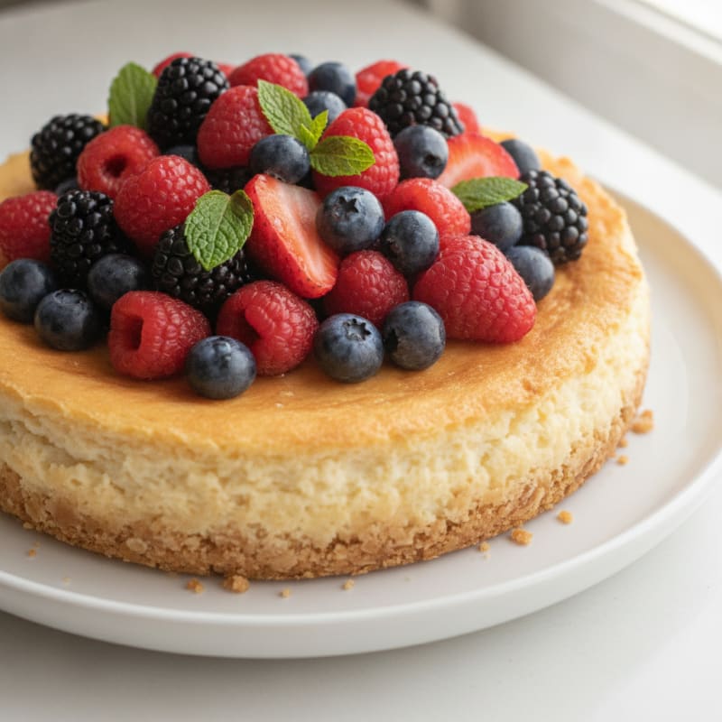 Greek Yogurt Protein Cheesecake with Mixed Berries