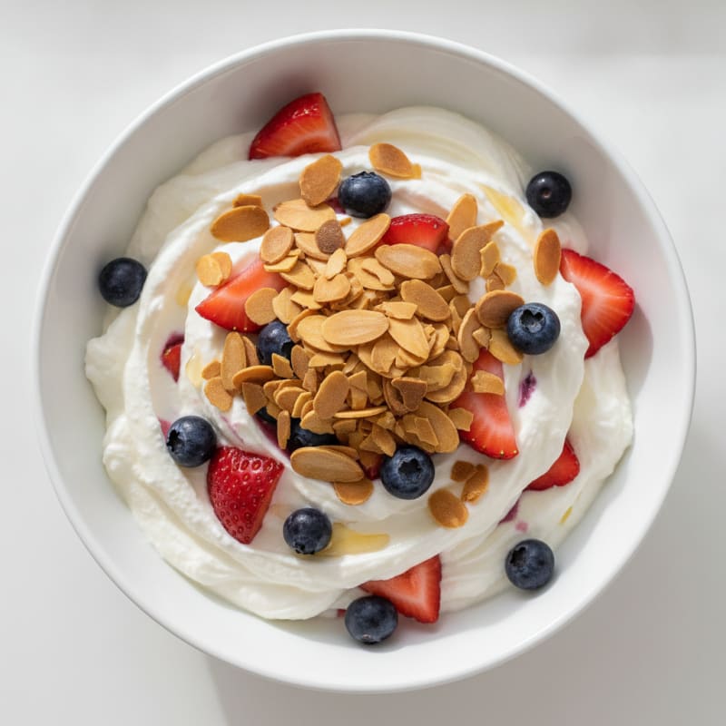 Vanilla Protein Yogurt Parfait with Berries and Almonds