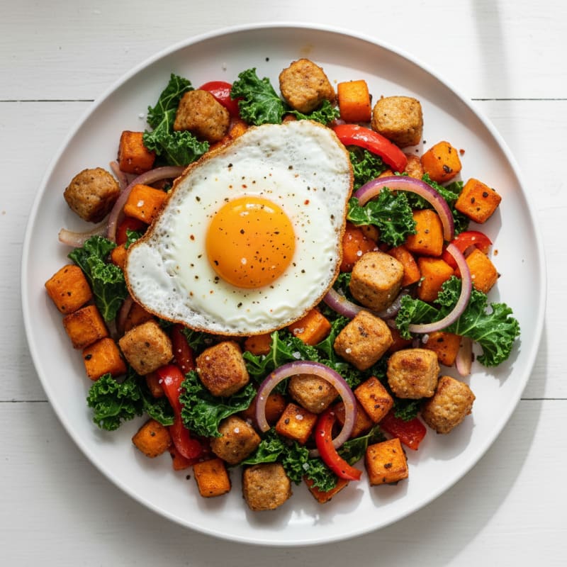 Crispy Chicken Sausage and Egg Hash