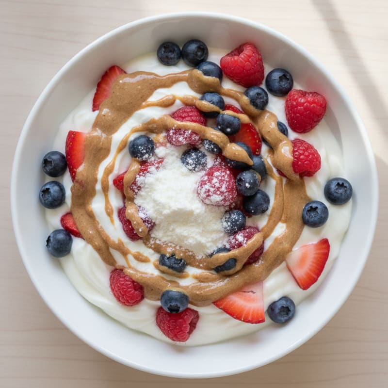 Greek Yogurt Protein Parfait with Mixed Berries and Almond Butter