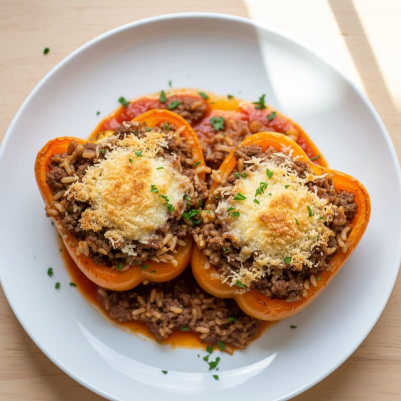 Golden Beef and Rice Stuffed Peppers