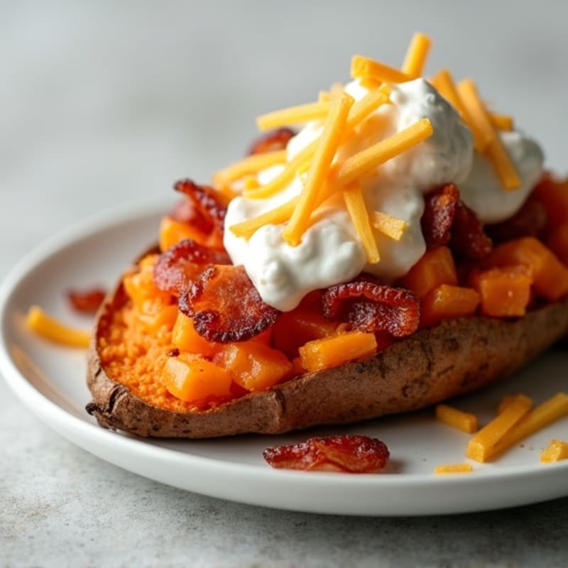 Crispy Bacon-Cheddar Twice Baked Sweet Potatoes