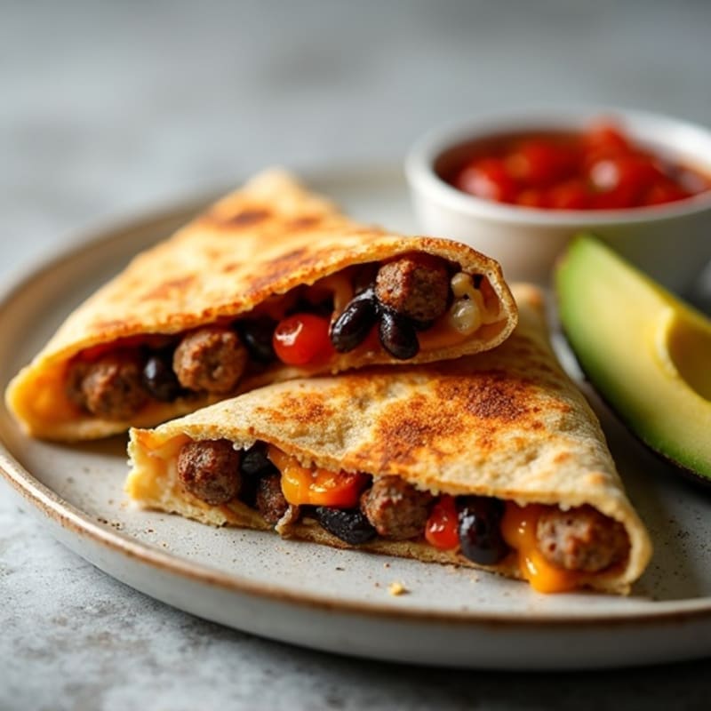 Crispy Chicken Sausage and Black Bean Quesadillas