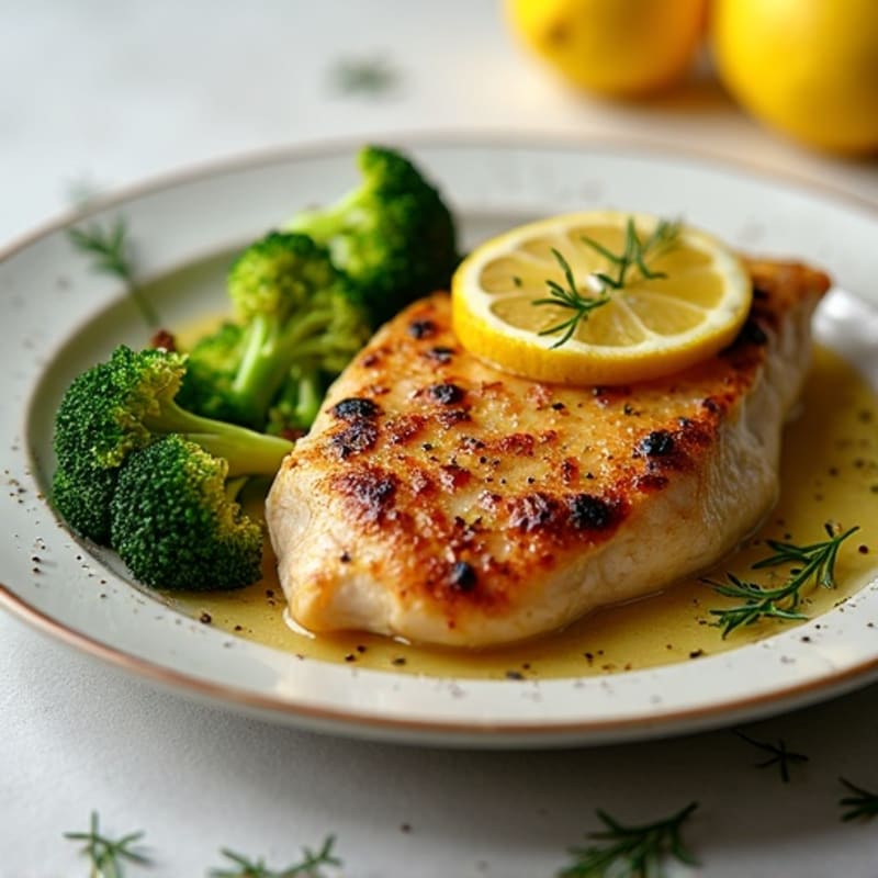 Lemon Garlic Pan-Seared Chicken with Roasted Broccoli