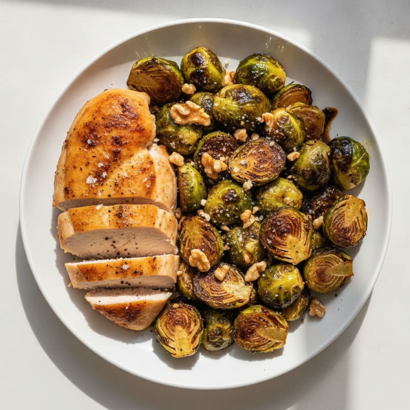 Balsamic Glazed Brussels Sprouts with Roasted Chicken