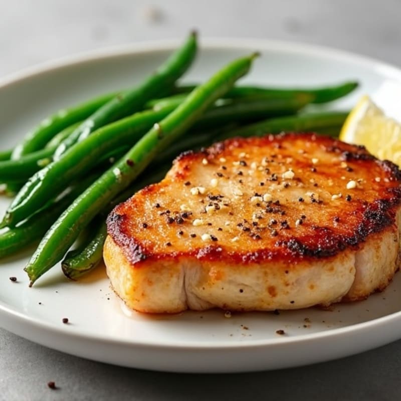 Crispy Pan-Seared Pork Chops with Roasted Green Beans
