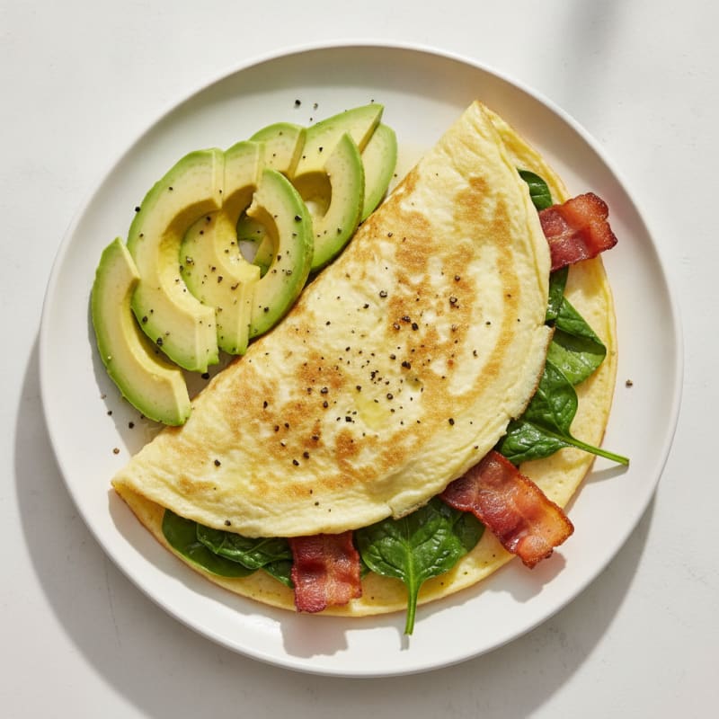 Egg White Omelette with Spinach and Turkey Bacon