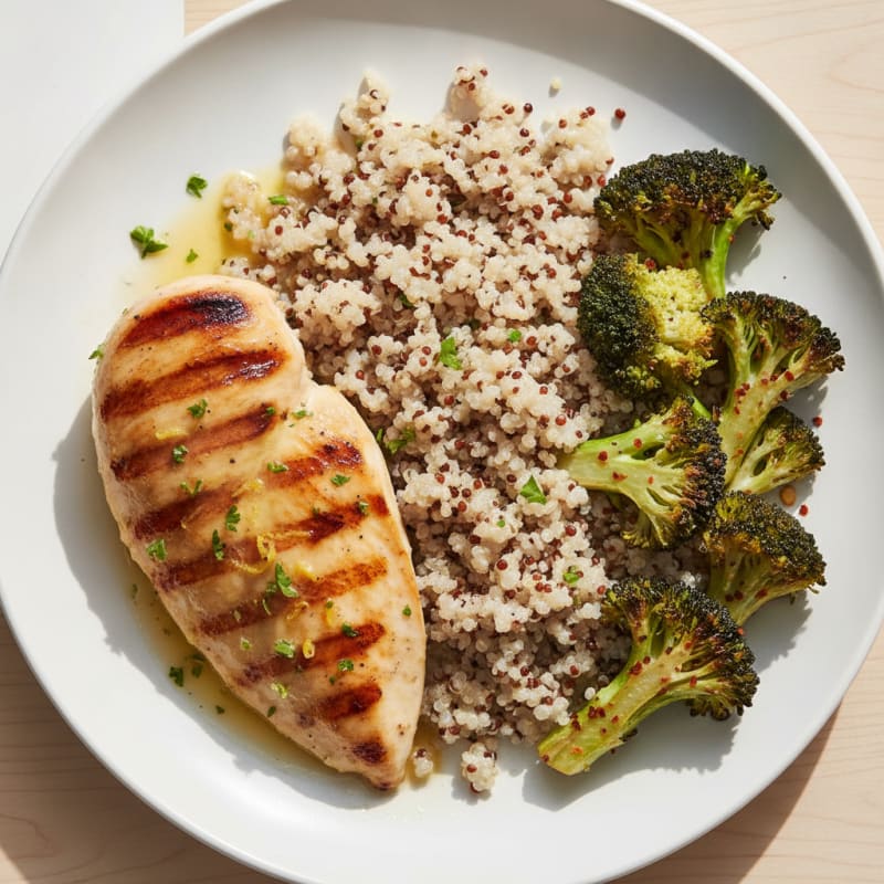 Grilled Chicken Breast with Roasted Broccoli and Quinoa