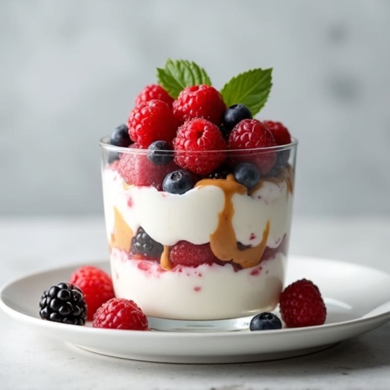 Greek Yogurt Protein Parfait with Mixed Berries and Almond Butter