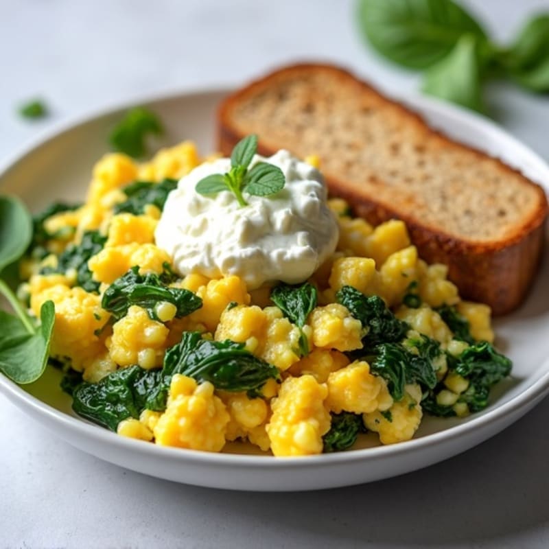 Egg White and Spinach Scramble with Cottage Cheese