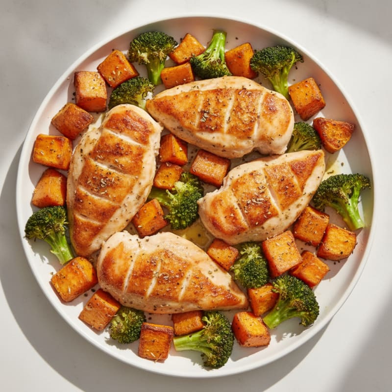 Sheet Pan Herb Chicken Breast with Broccoli and Sweet Potato