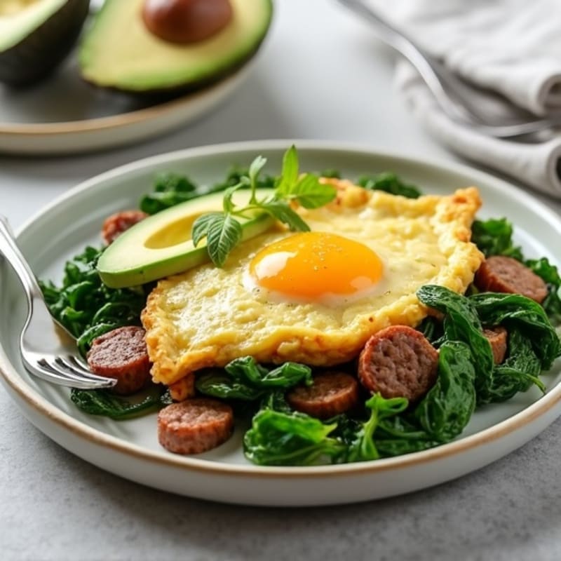 Egg White and Turkey Sausage Scramble with Sautéed Spinach