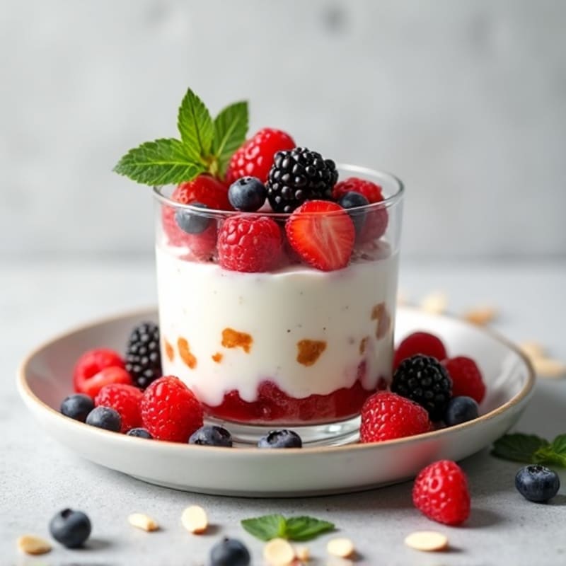 Greek Yogurt Protein Parfait with Mixed Berries and Almonds