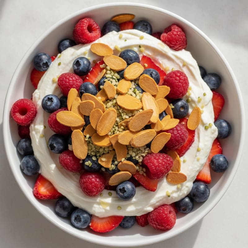 Greek Yogurt Protein Parfait with Mixed Berries and Almonds